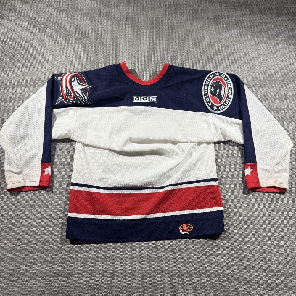 Columbus Blue Jackets Jersey Boys Medium White NHL Hockey CCM Youth Canada - Picture 7 of 9